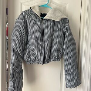 princess polly plaid cropped puffer